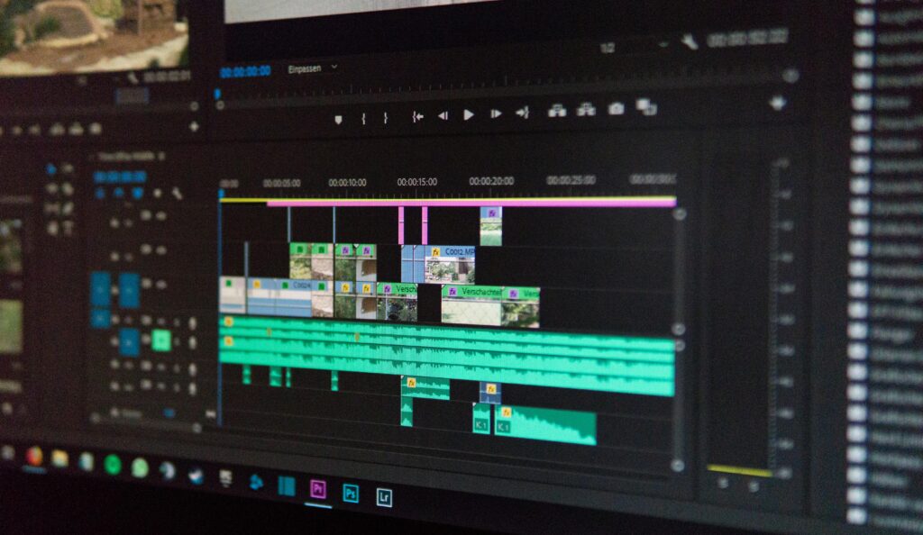 pexels-photo-1188751-1188751 Close-up of a video editing timeline interface on a computer screen, showcasing professional software in action.