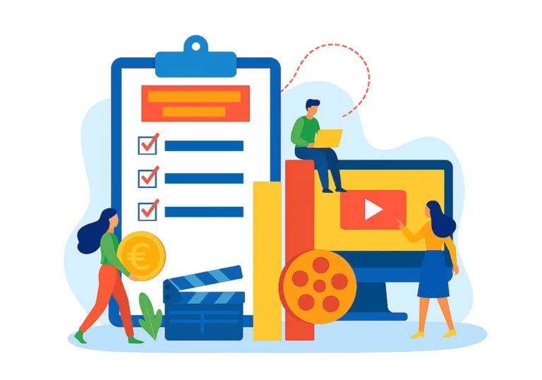 Illustration du coût d'une vidéo corporate avec checklist et éléments de production